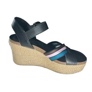 OTBT Topsail platform wedge espadrille black pink brown striped sandal size 7.5
